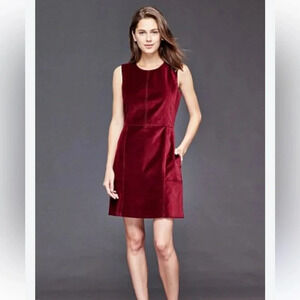 GAP Women's Velvet Red Sleeveless Crew Neck Short Dress with Pockets 6